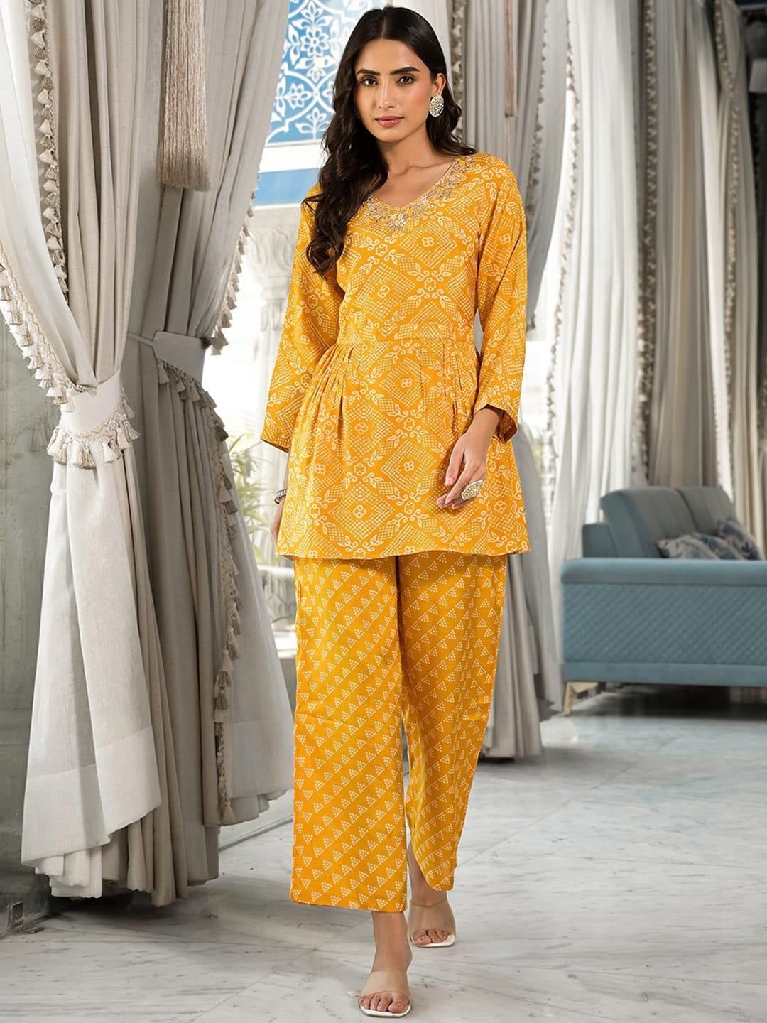 chandbaali printed round neck tunic & trousers co-ords