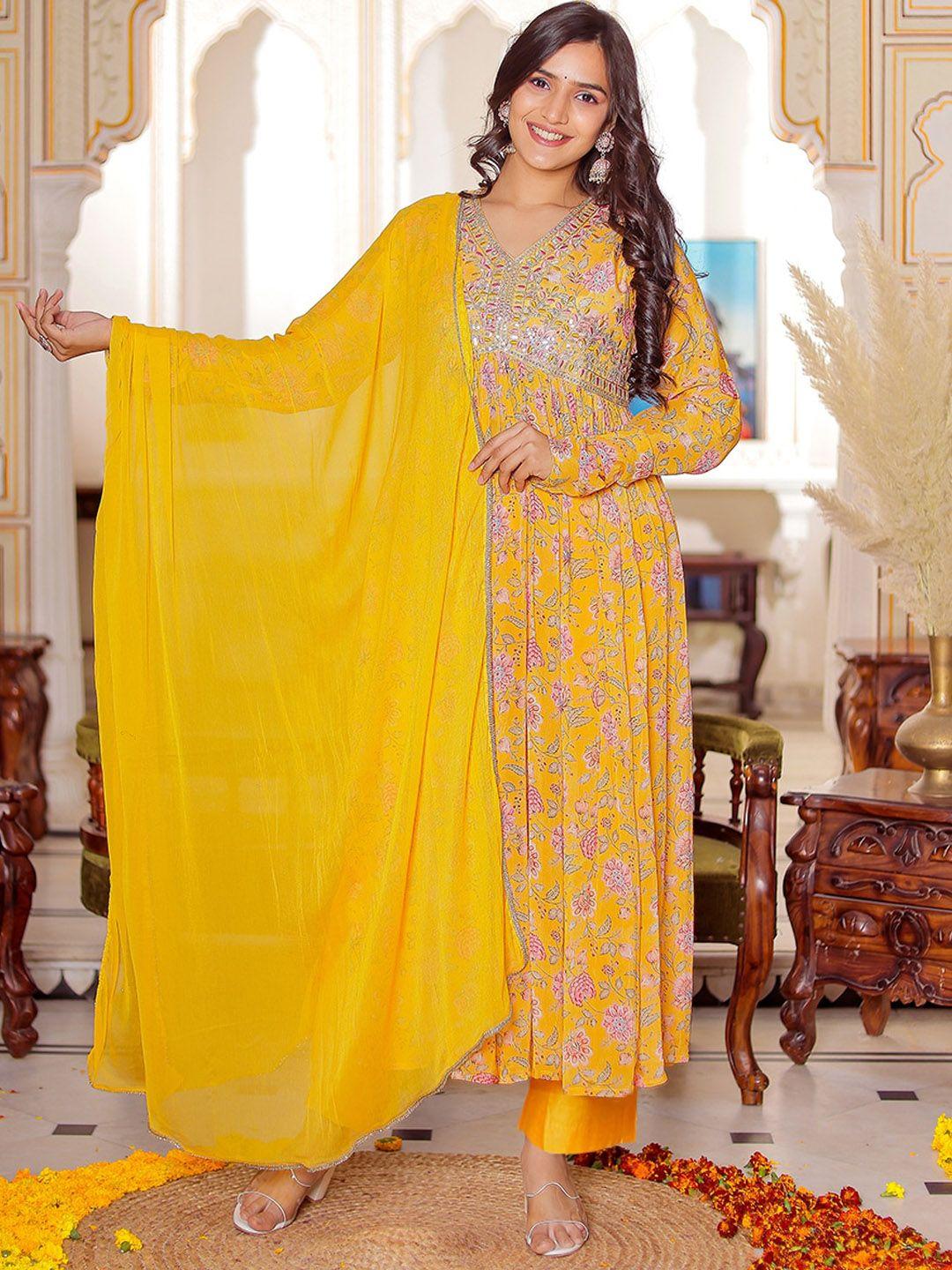 chandbaali women ethnic motifs embroidered empire sequinned pure silk kurta with pyjamas & with dupatta