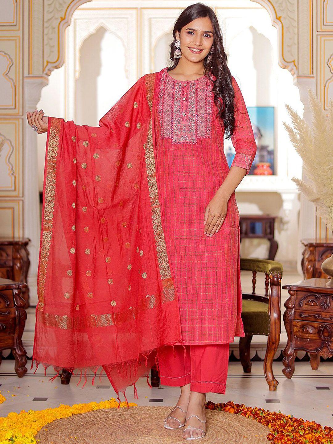 chandbaali women ethnic motifs embroidered regular mirror work chanderi cotton kurta with pyjamas & with