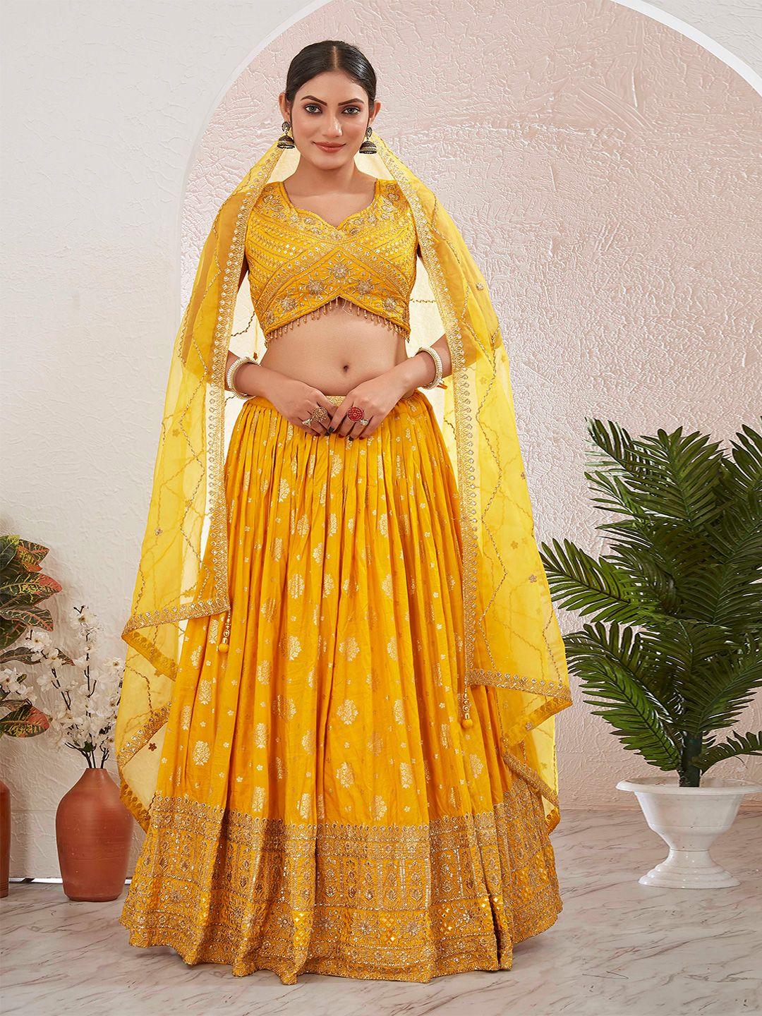 chandbaali yellow & gold-toned embroidered ready to wear lehenga & blouse with dupatta