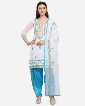 chanderi cotton floral embroidered unstitched dress material