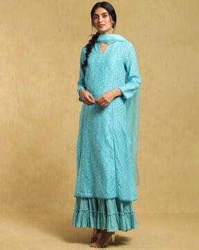 chanderi embroidered straight kurta suit set