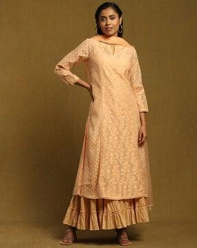 chanderi embroidered straight kurta suit set