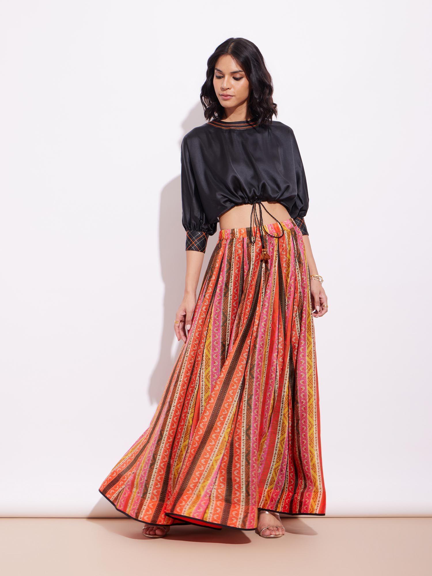 chanderi ethnic motif flared skirt - multi-color