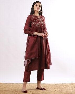 chanderi gota work straight kurta suit set