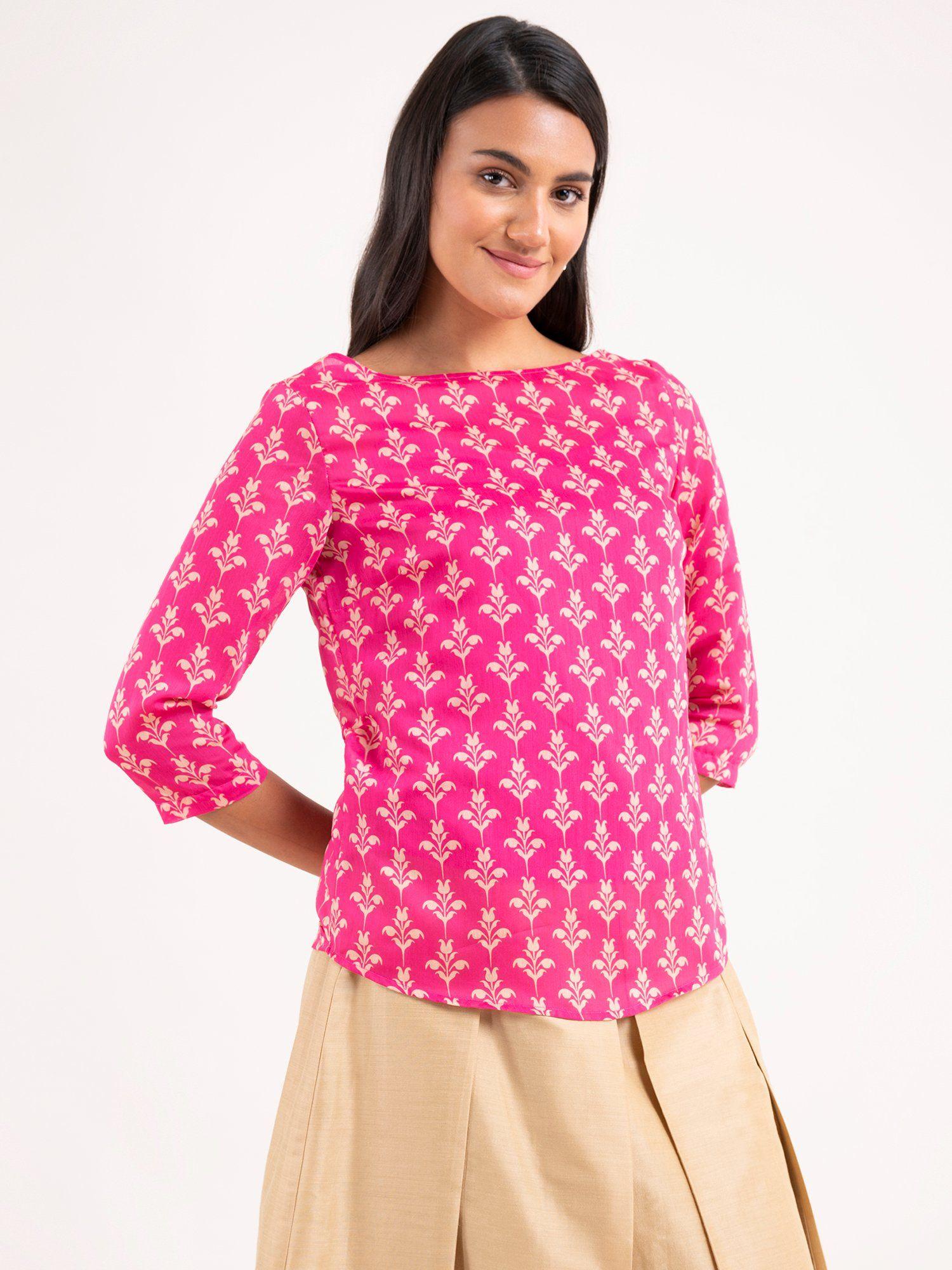 chanderi indian motif top fuchsia