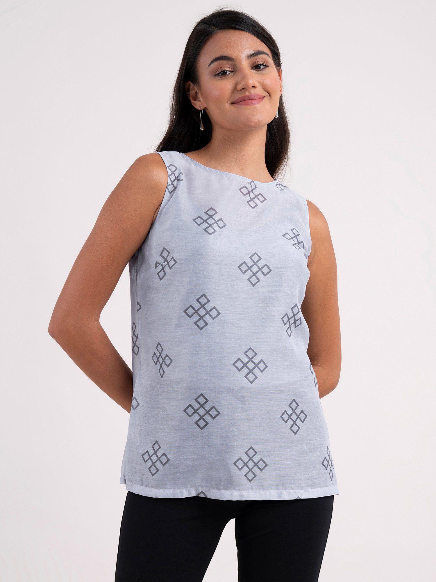 chanderi indian motif top grey