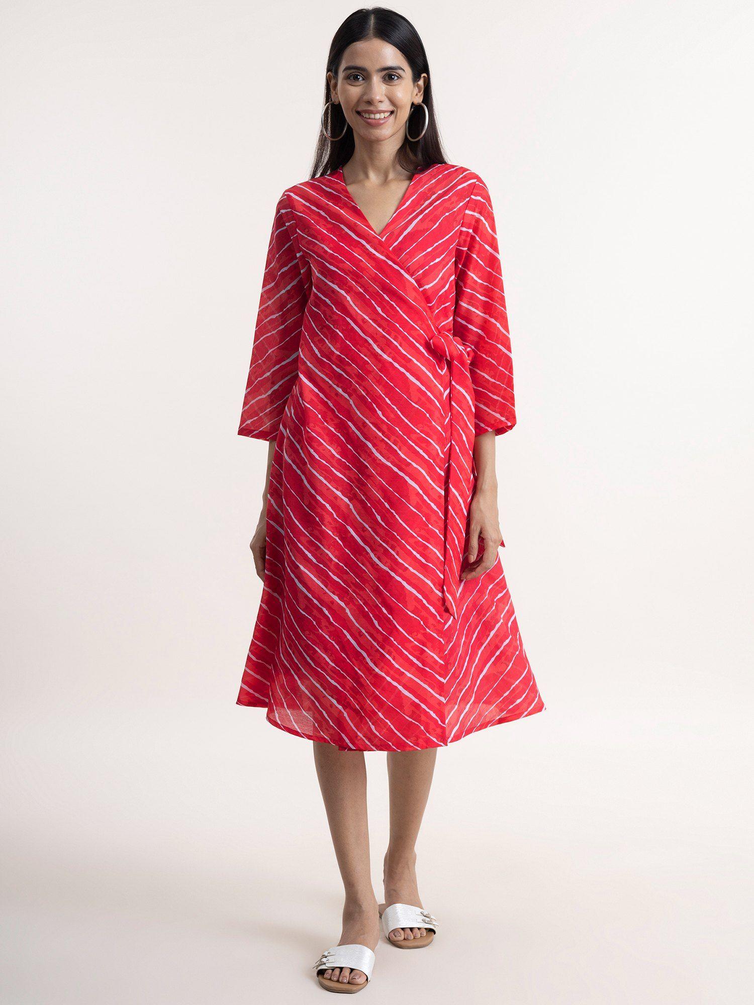 chanderi leheriya wrap dress - red