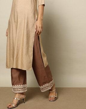 chanderi palazzos with embroidered hem