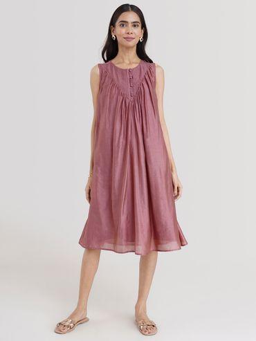 chanderi pintuck dress - pink