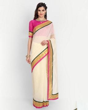 chanderi saree with contrast woven border