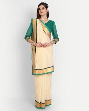 chanderi saree with contrast woven border