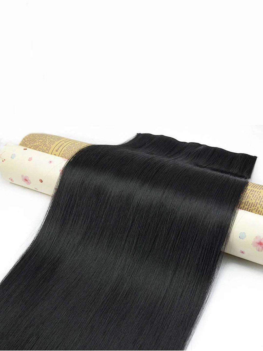 chanderkash 5clips based synthetic nylon straight hair extension - black