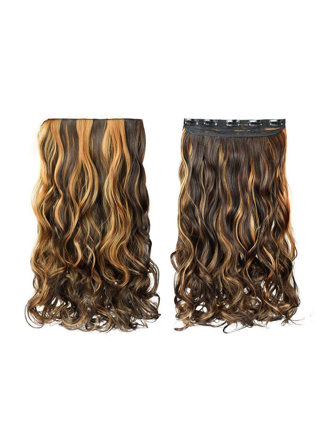 chanderkash brown & gold-toned 5 clip lightweight curly & wavy hair extension