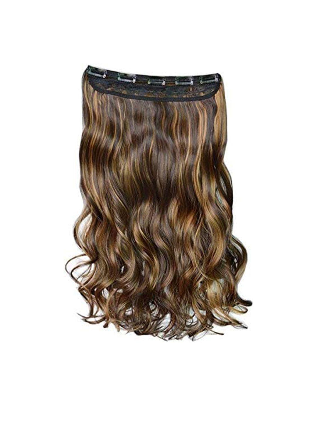 chanderkash brown & gold-toned highlighted 5 clip lightweight wavy hair extension