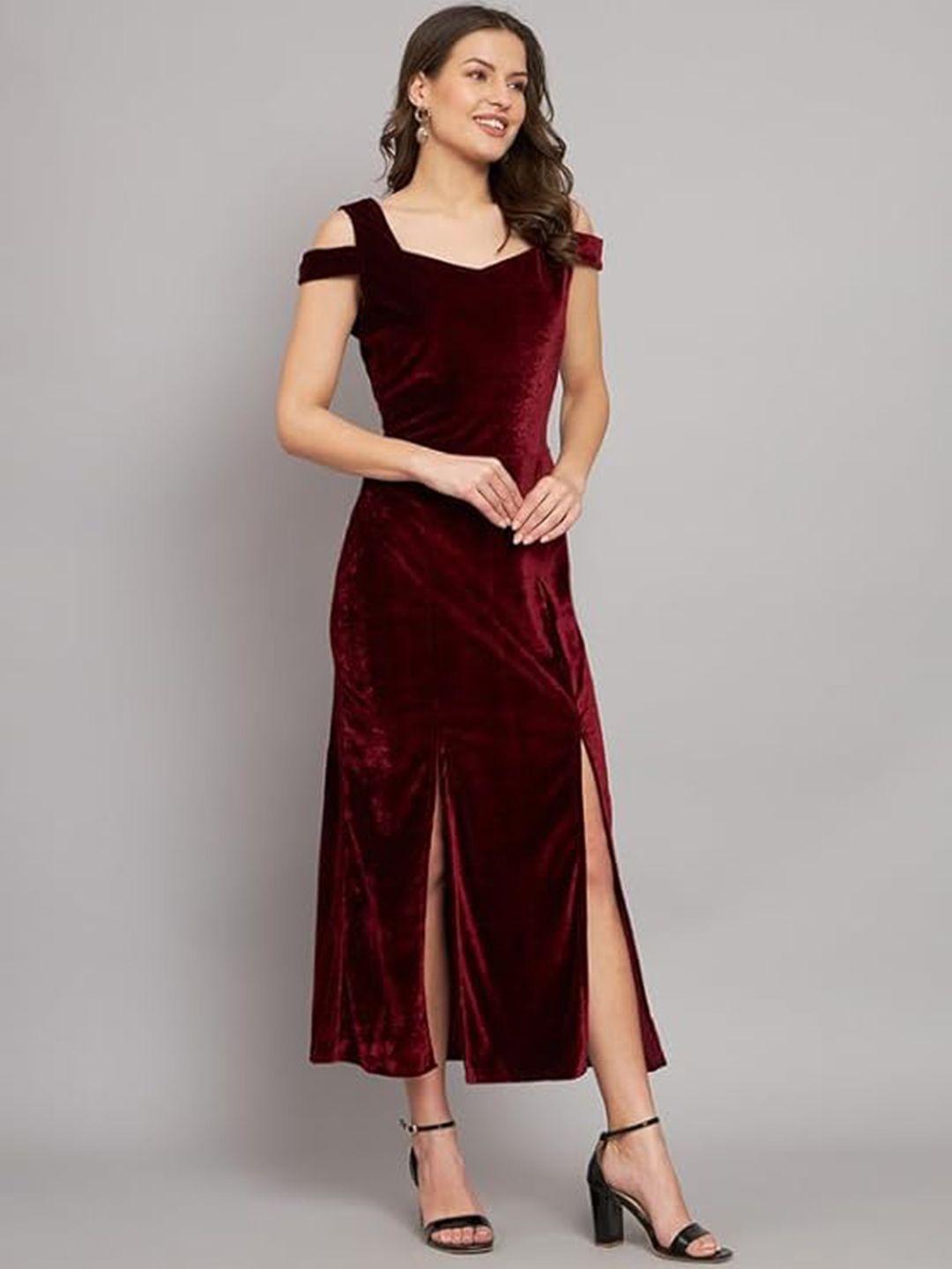chanderkash maroon woollen velvet maxi dress