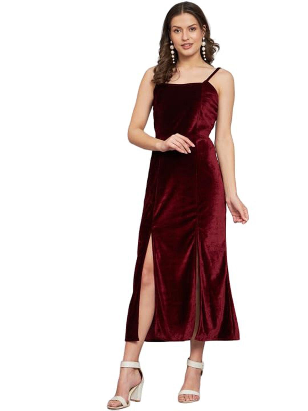 chanderkash maroon woollen velvet maxi dress