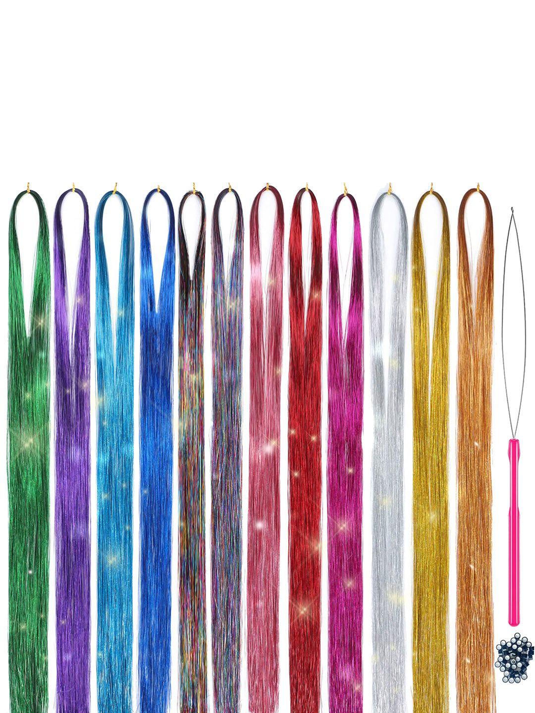 chanderkash set of 12 straight single clip streak color hair extension highlights