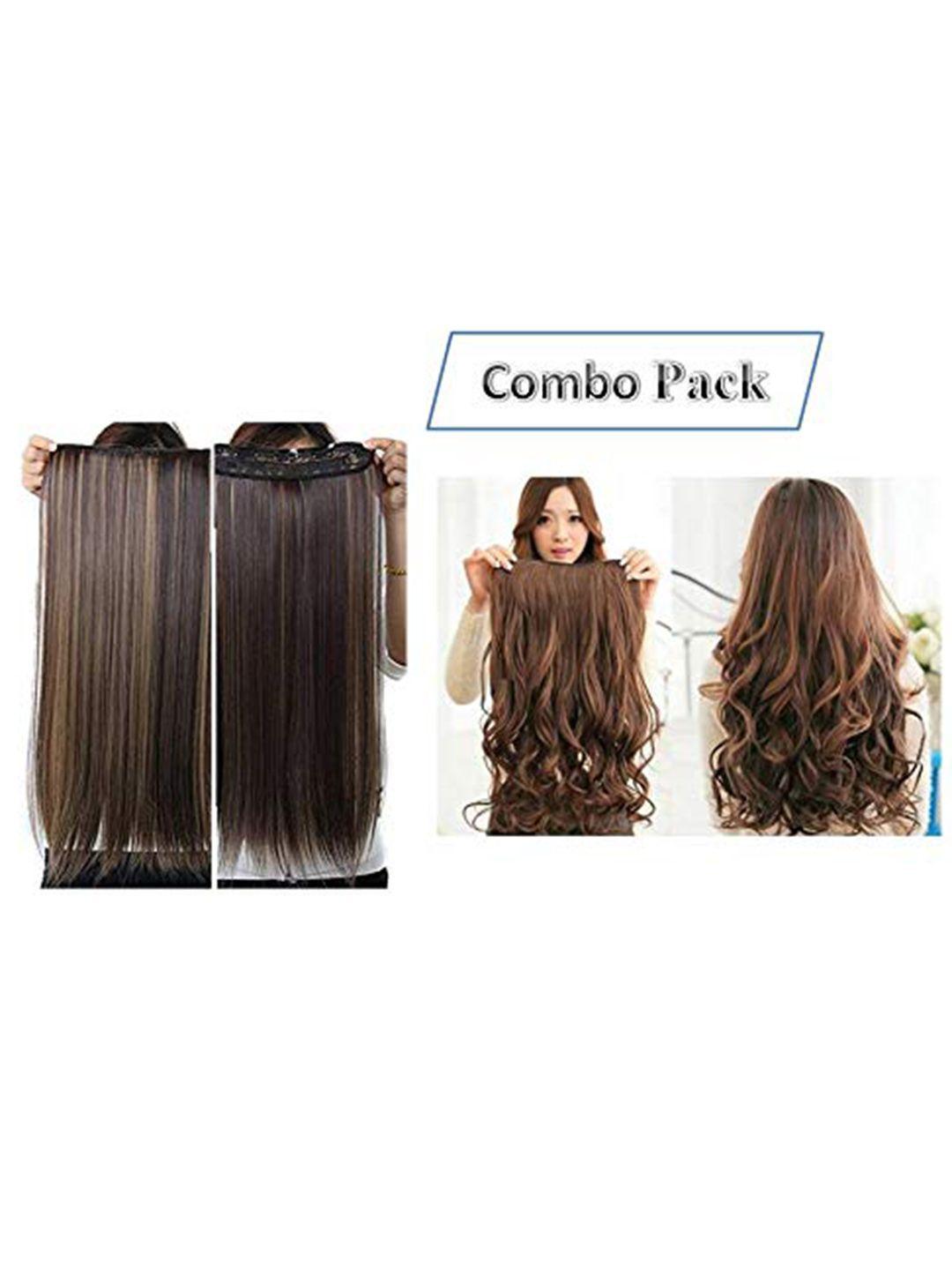 chanderkash set of 2 dark brown 5 clip lightweight curly & straight hair extensions