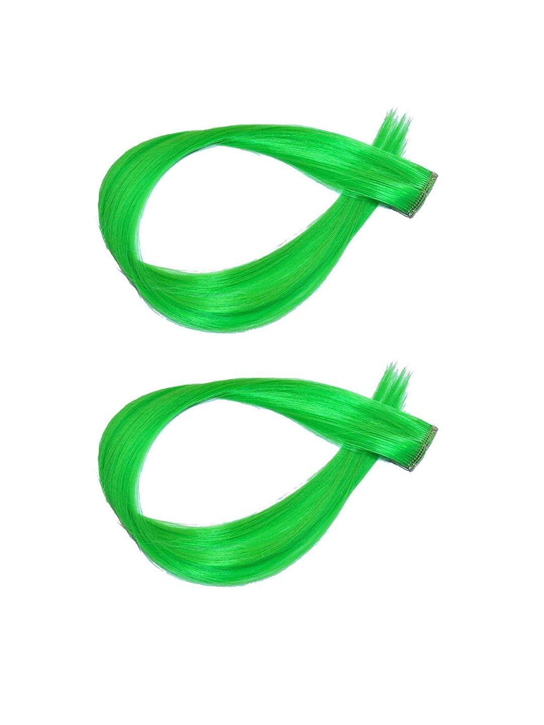chanderkash set of 2 straight single clip streak color hair extension highlights - green