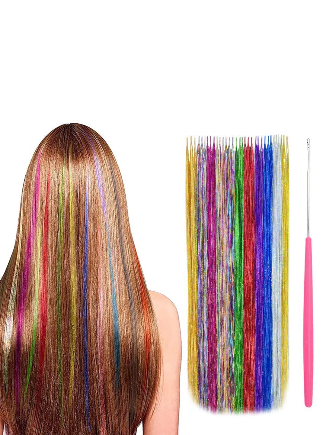 chanderkash set of 8 synthetic fibre tinsel clip in hair extensions - 55.42cms each