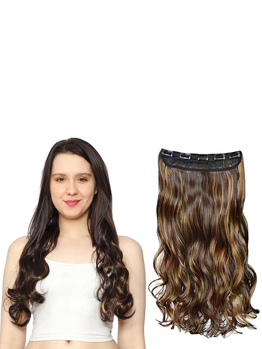 chanderkash synthetic long curly clip-in hair extension with 5 clips - golden