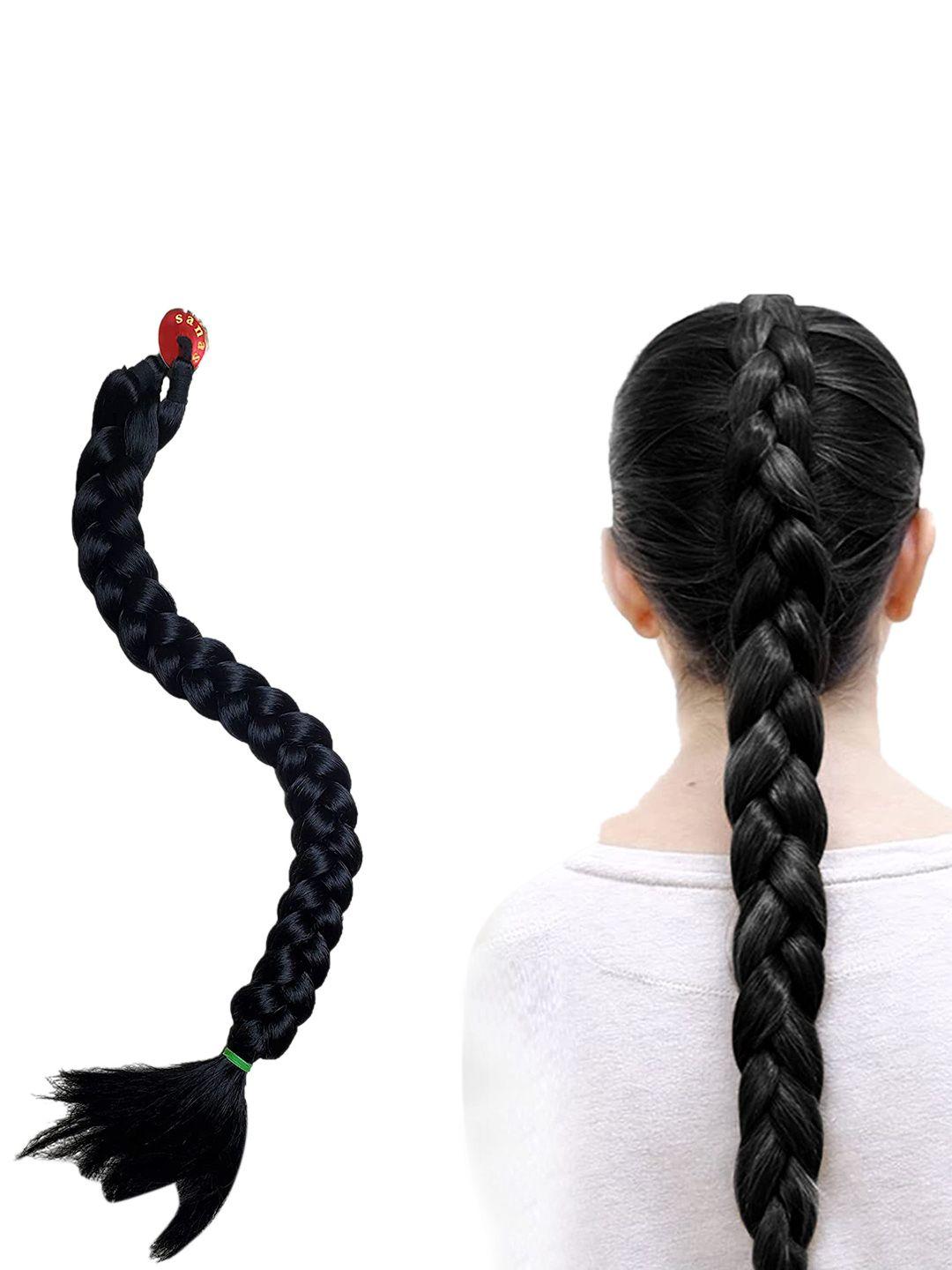 chanderkash women 27 inch long synthetic braided ponytail hair extension - black