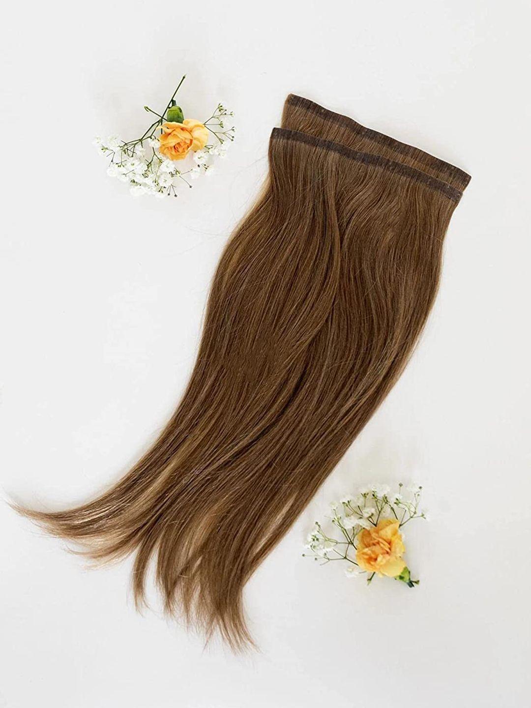 chanderkash women 5 clip based synthetic nylon straight hair extension - brown