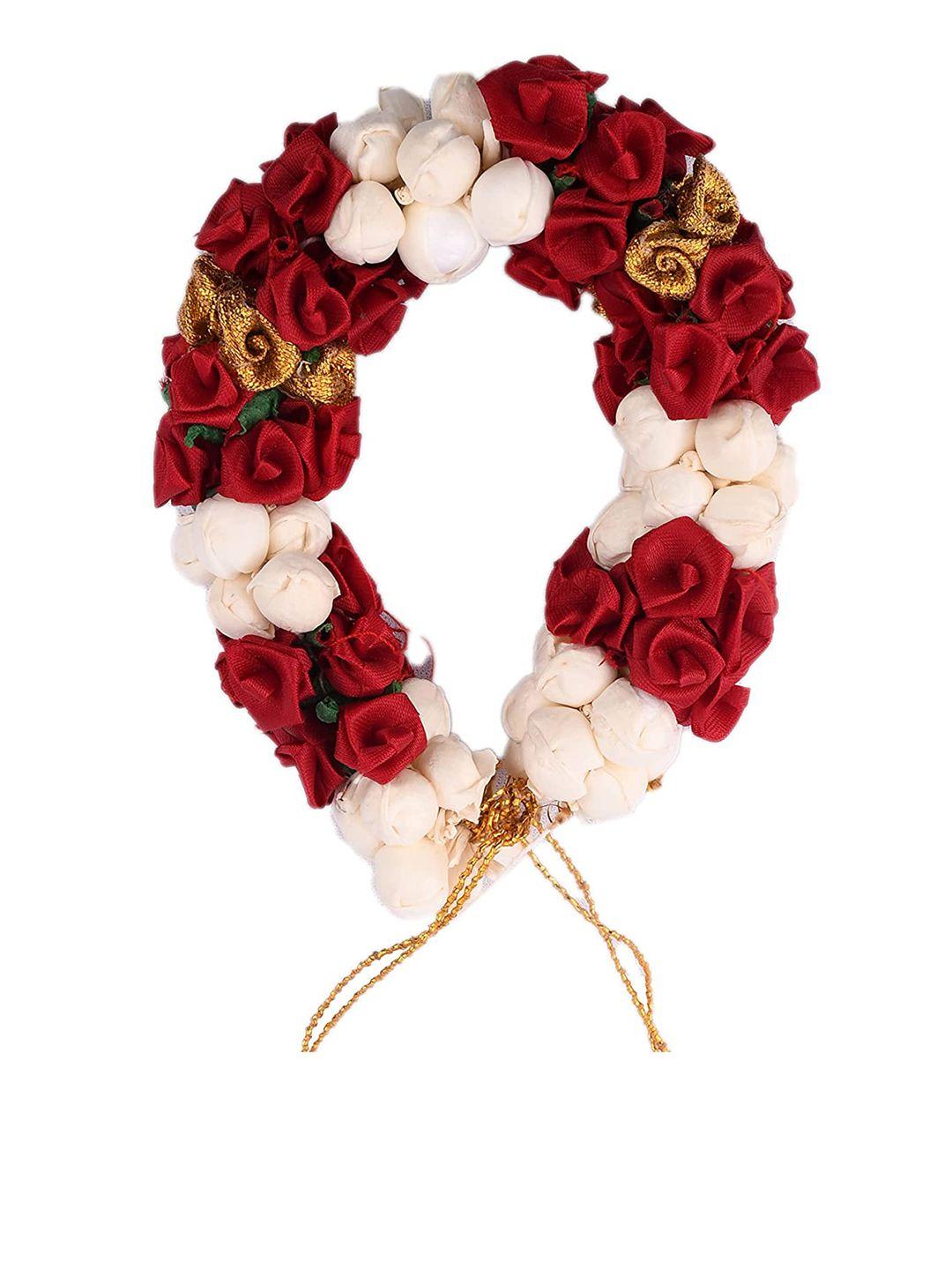 chanderkash women maroon & white mogra rose gajra floral bun