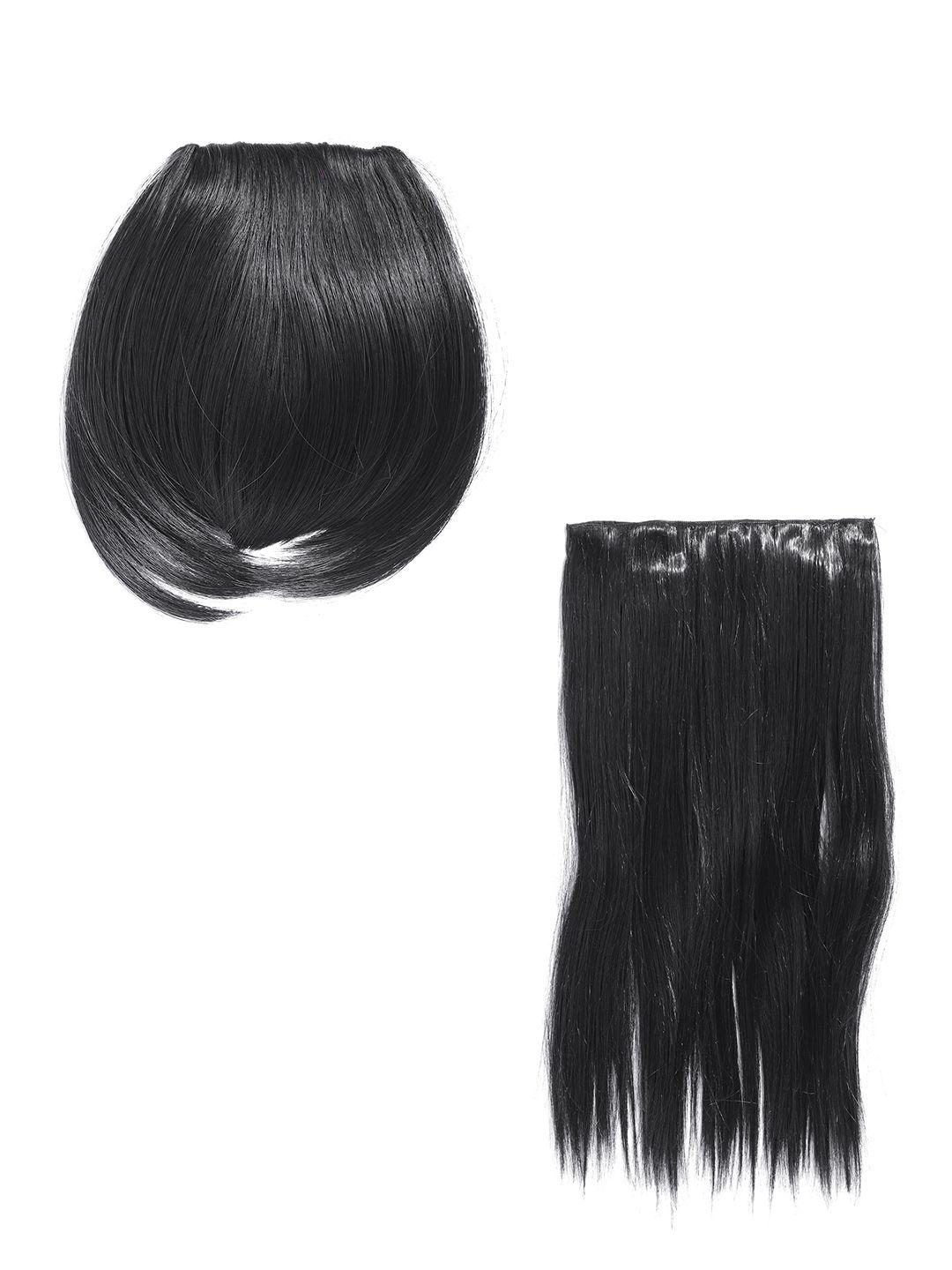 chanderkash women set of 2 black solid nylon & synthetic hair extensions