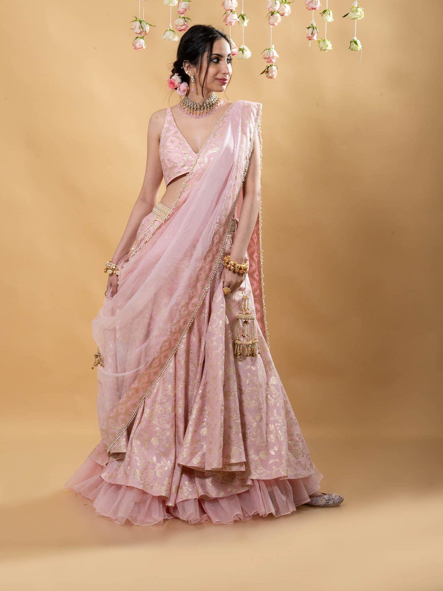 chandini brocade lehenga blush pink (set of 3)