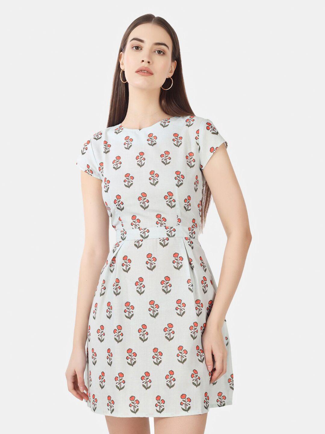 chanira la parezza floral printed boat neck a-line dress