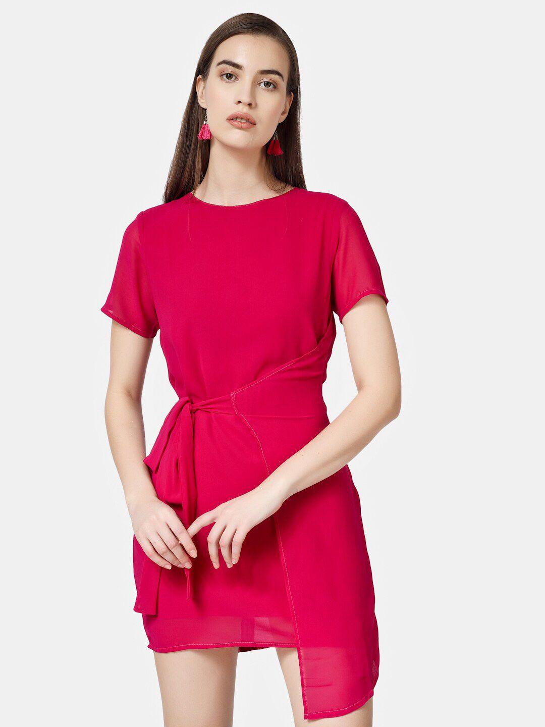 chanira la parezza magenta layered sheath mini round neck dress