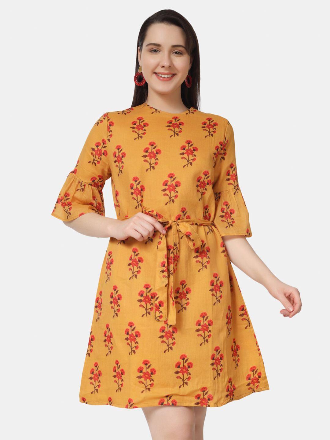chanira la parezza mustard yellow floral a-line dress