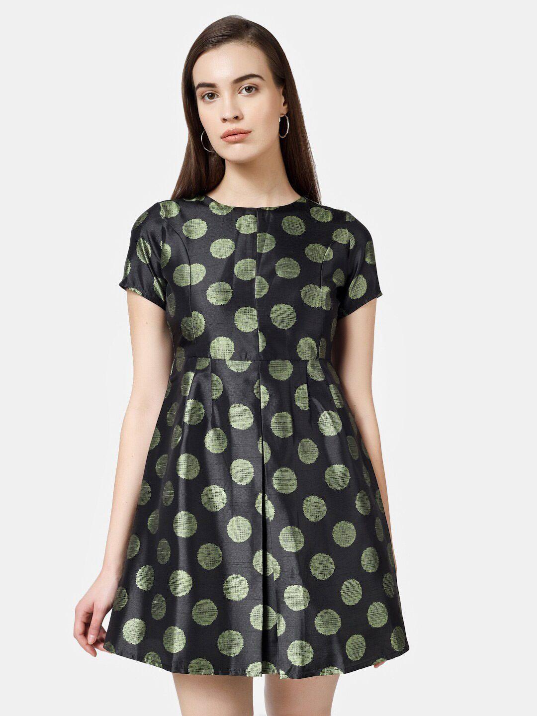 chanira la parezza polka dots printed boat neck a-line dress