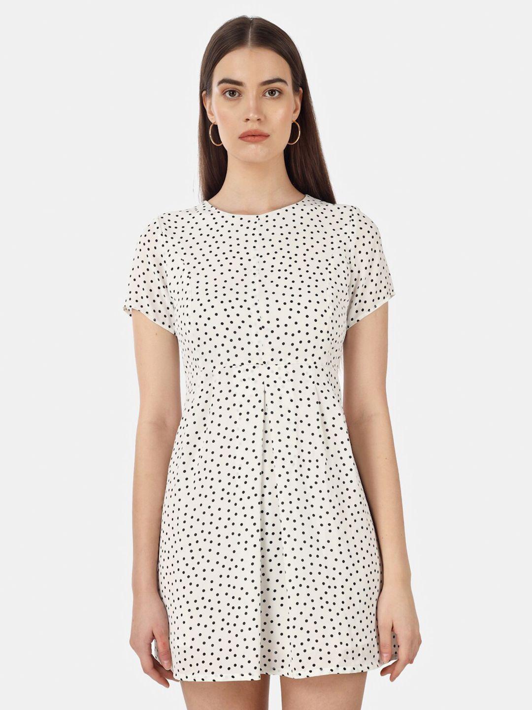 chanira la parezza polka dots printed round neck a-line dress