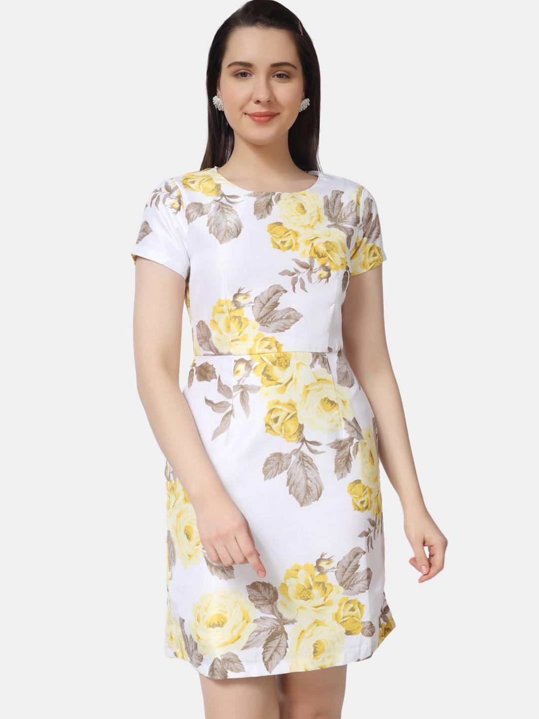 chanira la parezza white & yellow floral sheath dress