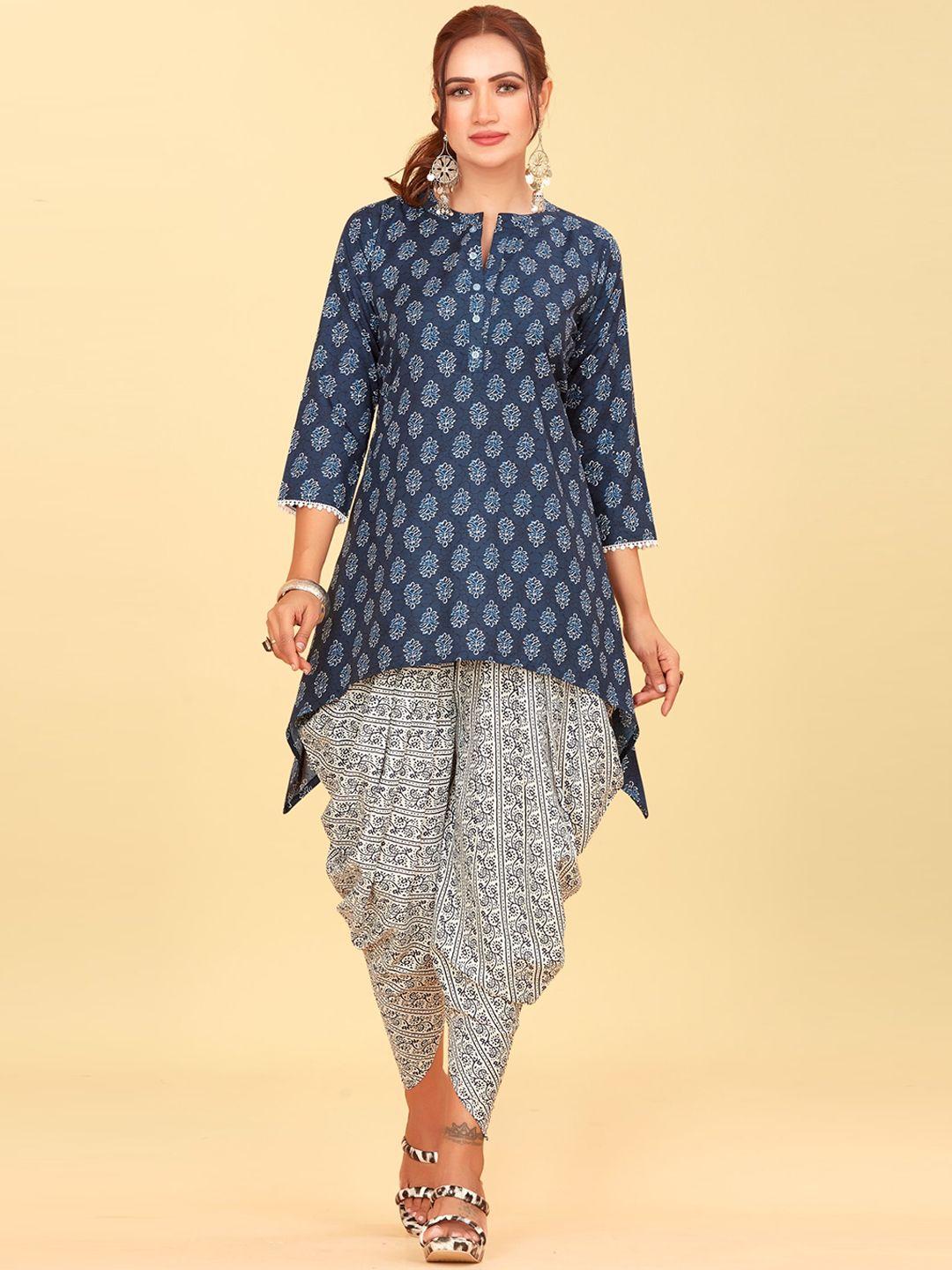 chansi floral printed high-low a-line kurti with dhoti pants