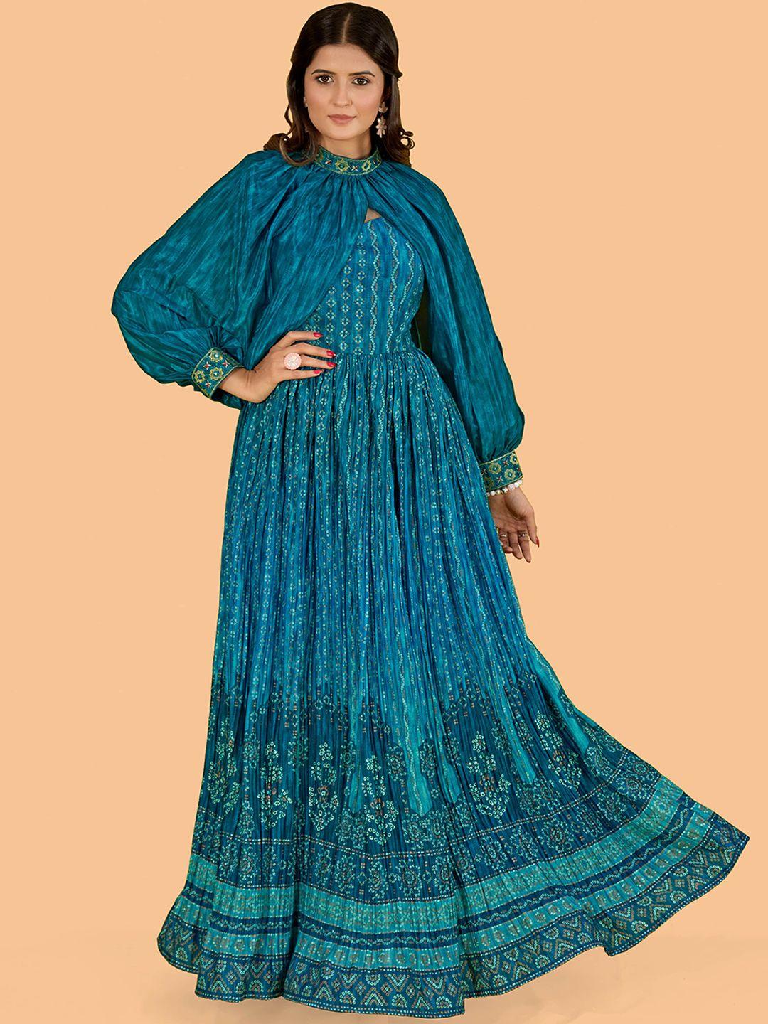 chansi geometric printed  fit & flared maxi ethnic dress