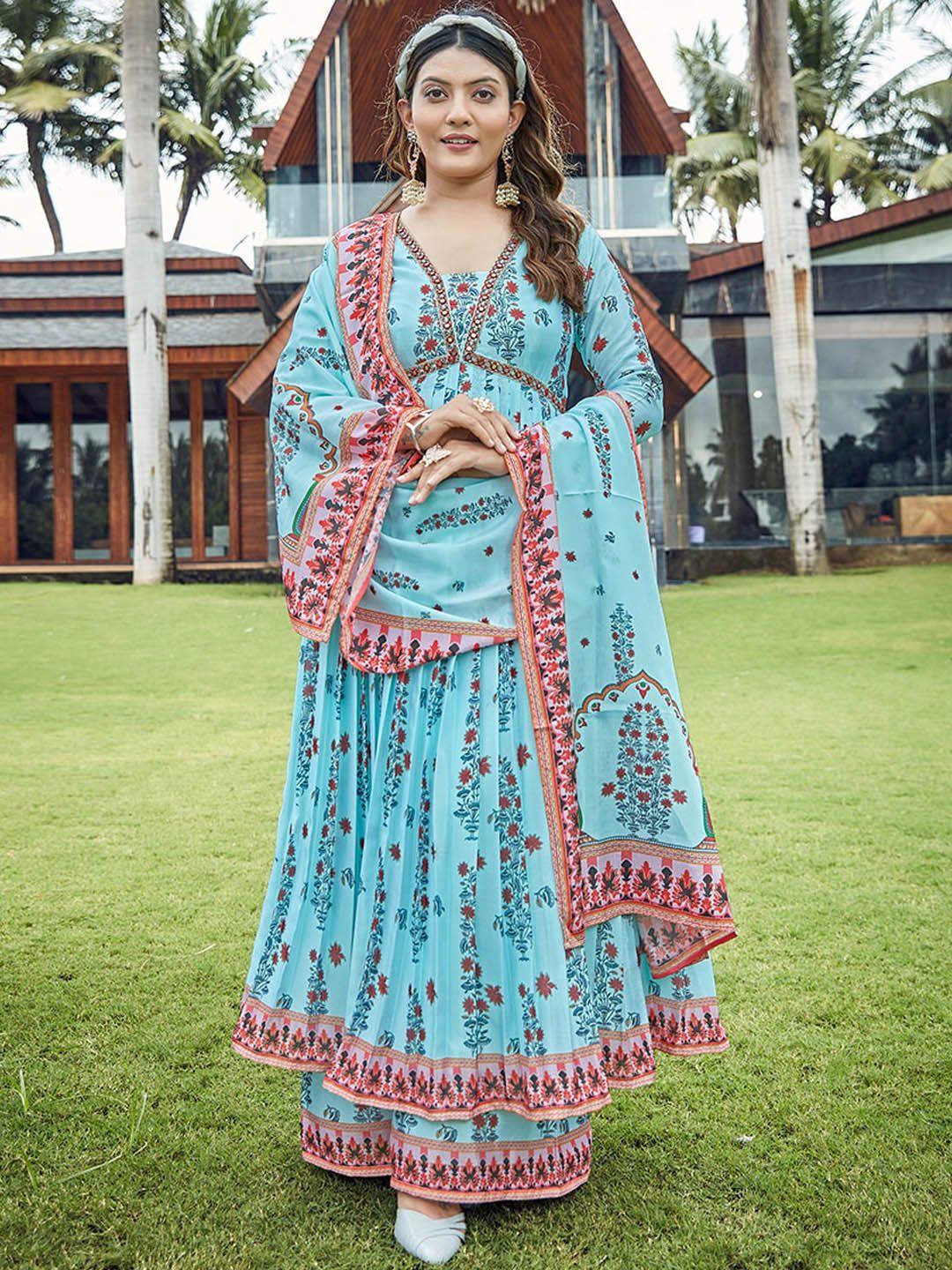 chansi ethnic motifs printed regular kurta with palazzos & dupatta