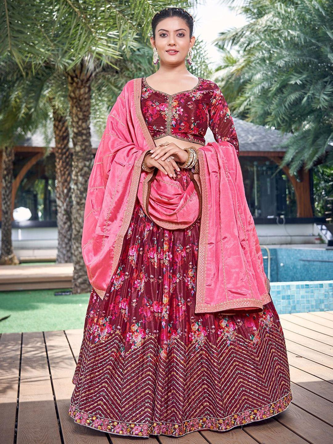 chansi floral embroidered thread work ready to wear lehenga & blouse with dupatta