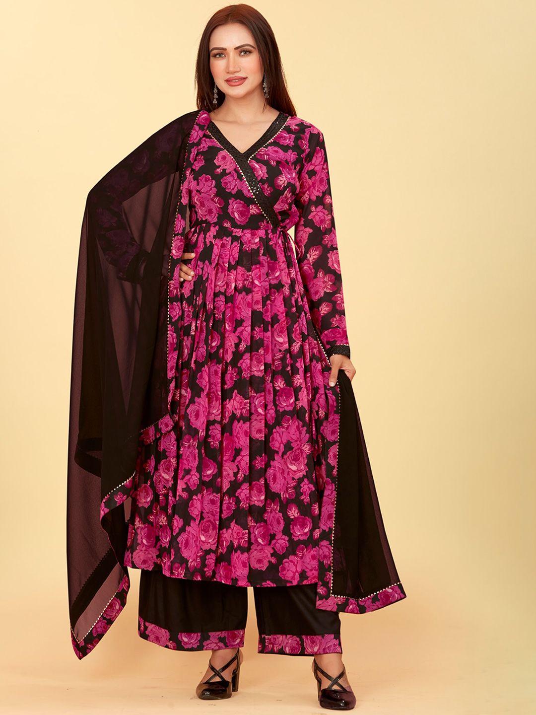 chansi floral printed angrakha kurta with palazzos & with dupatta