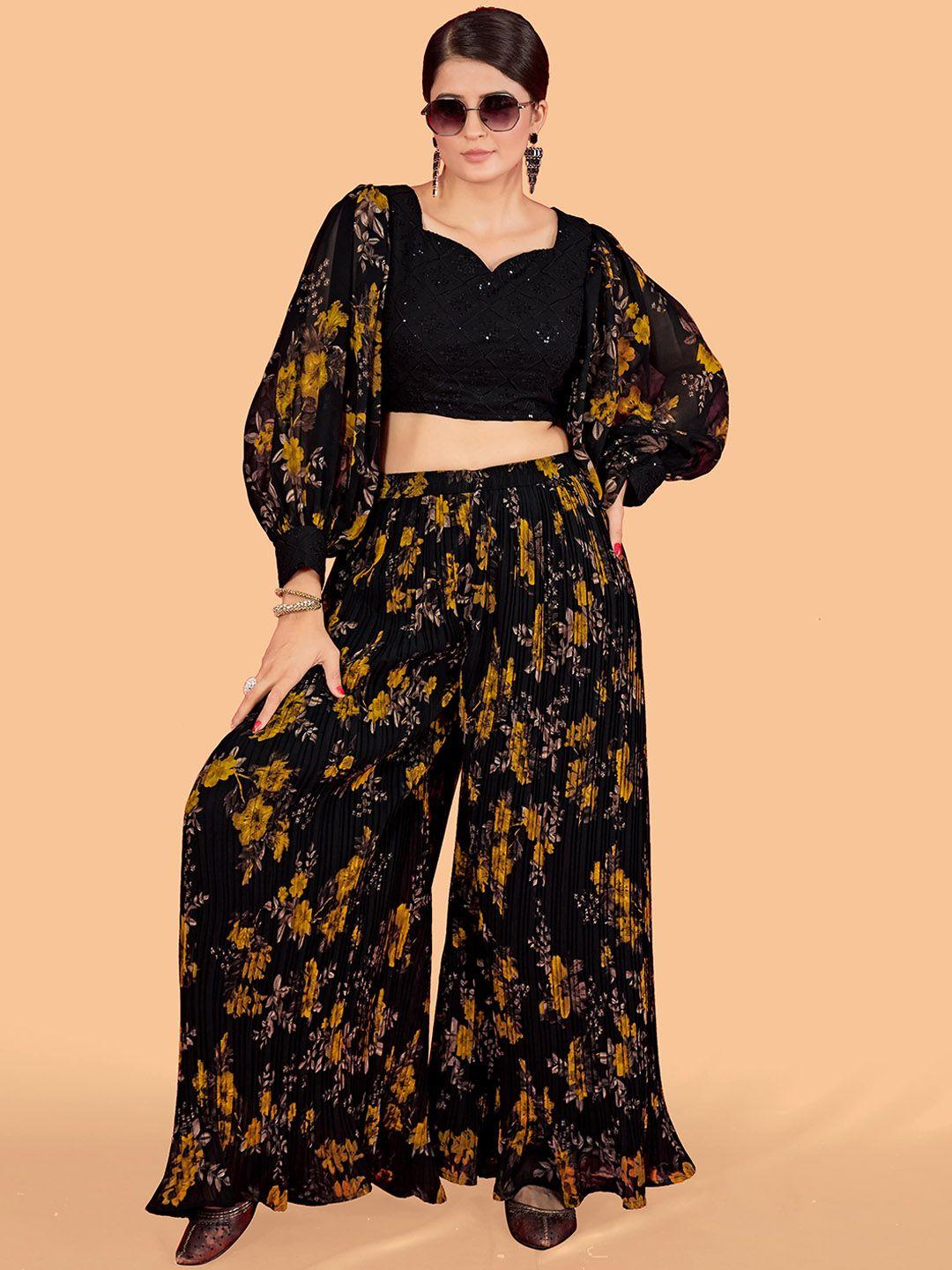 chansi floral printed crop top & palazzos