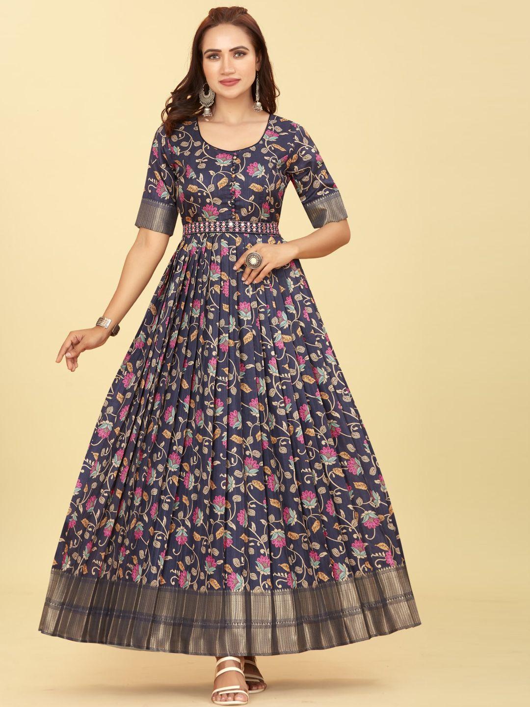 chansi floral printed fit & flared maxi ethnic dress comes with embellished belt
