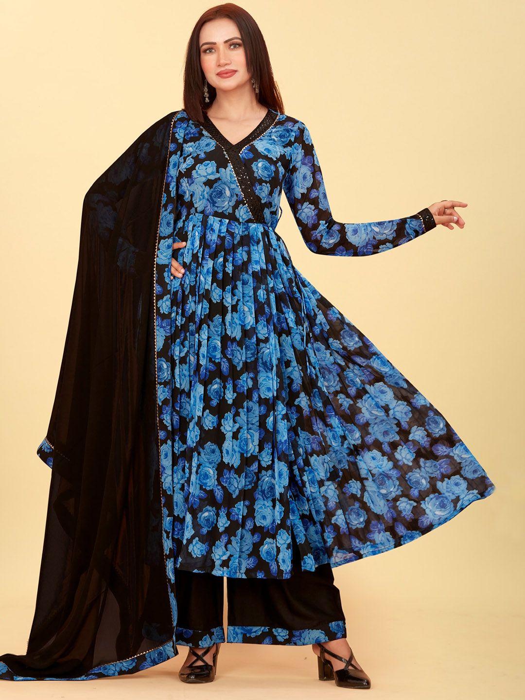 chansi floral printed gotta patti anarkali angrakha kurta with palazzos & dupatta