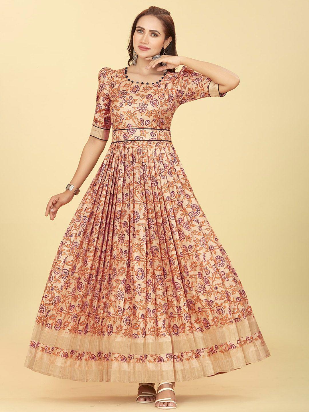 chansi floral printed silk flared ethnic dress comes with a belt