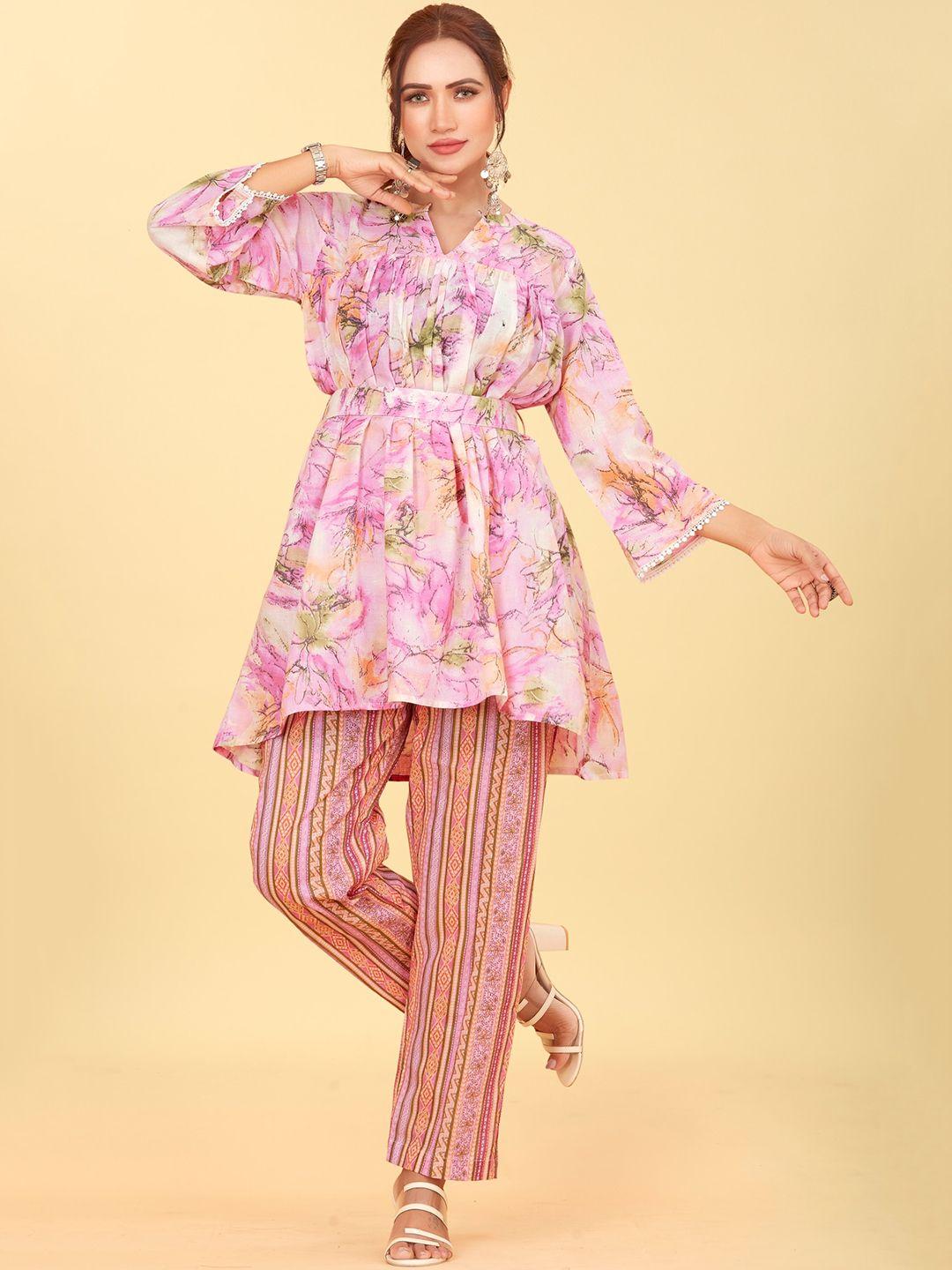 chansi floral printed tunic & trousers