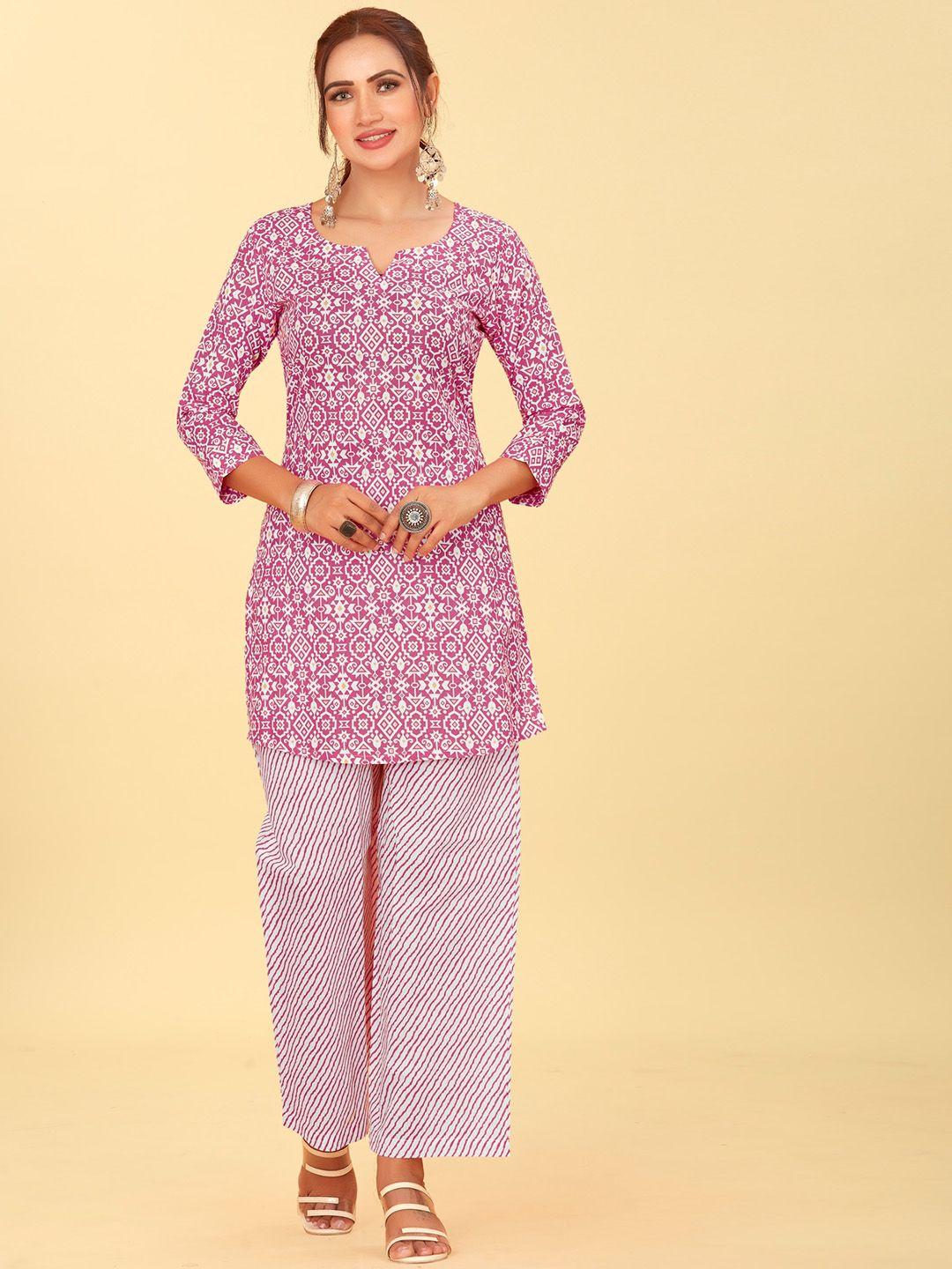 chansi geometric printed round neck kurti with trouser