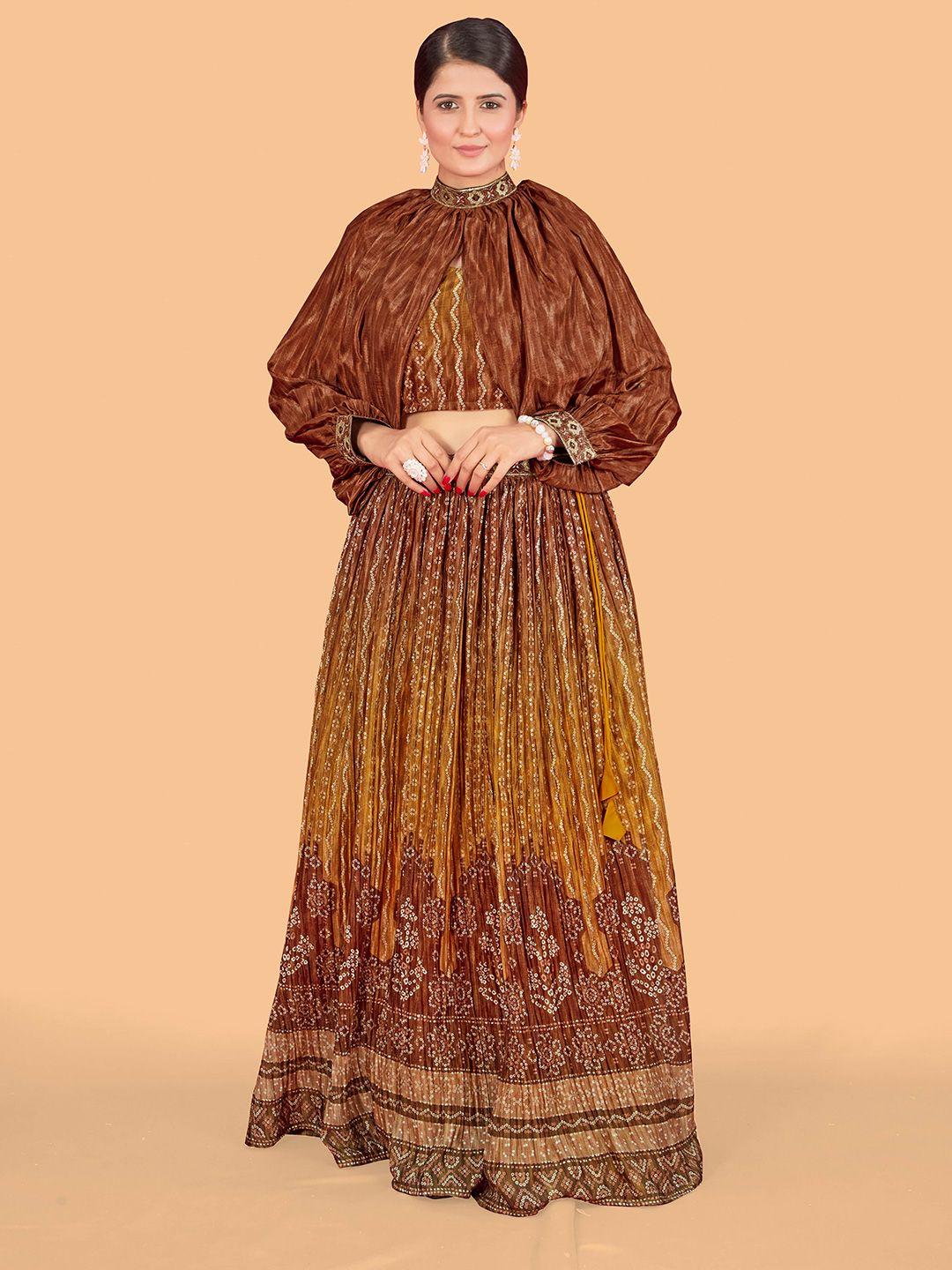 chansi mustard & brown printed ready to wear lehenga &