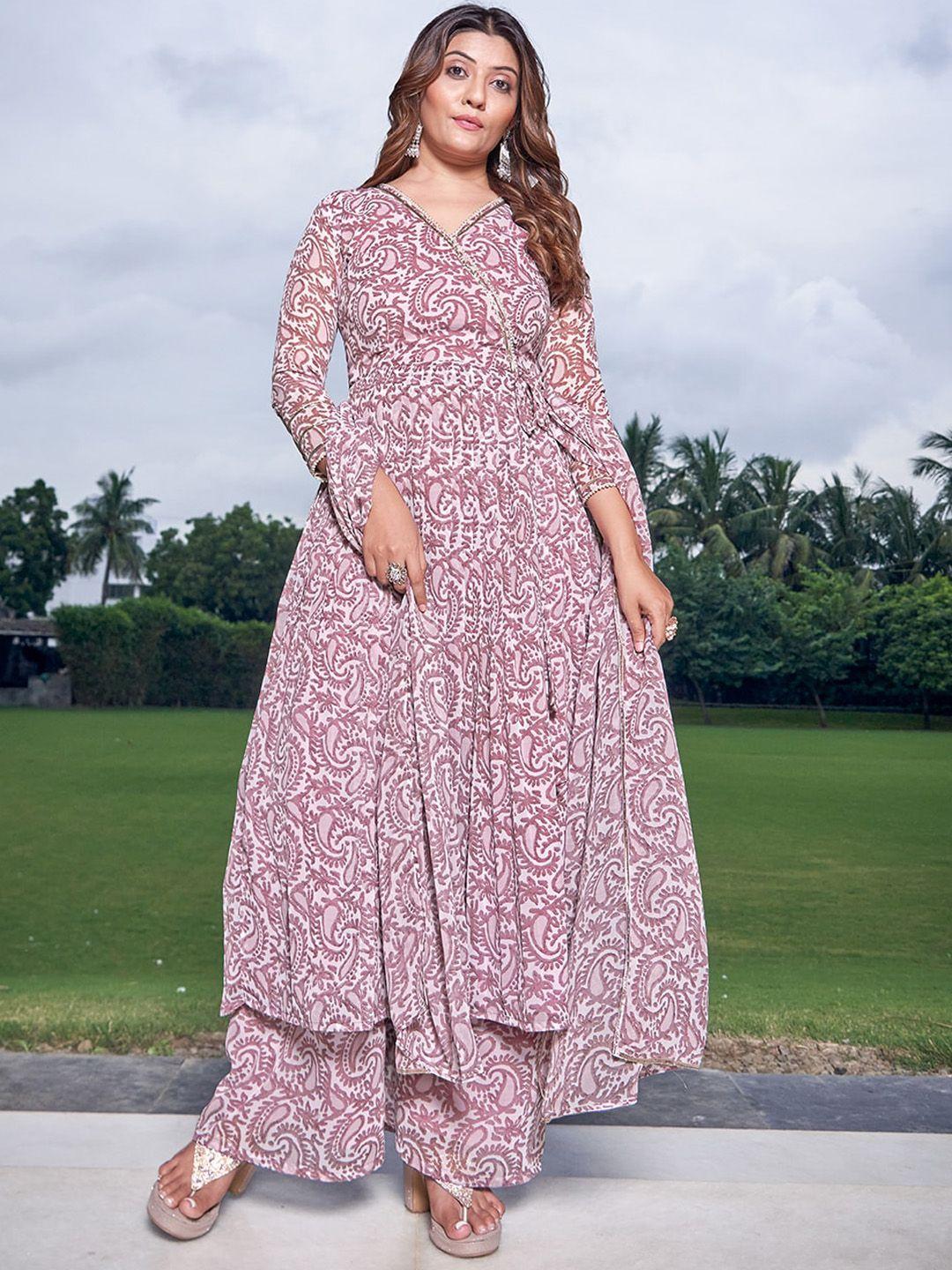 chansi paisley printed angrakha beads and stones kurta with palazzos & dupatta